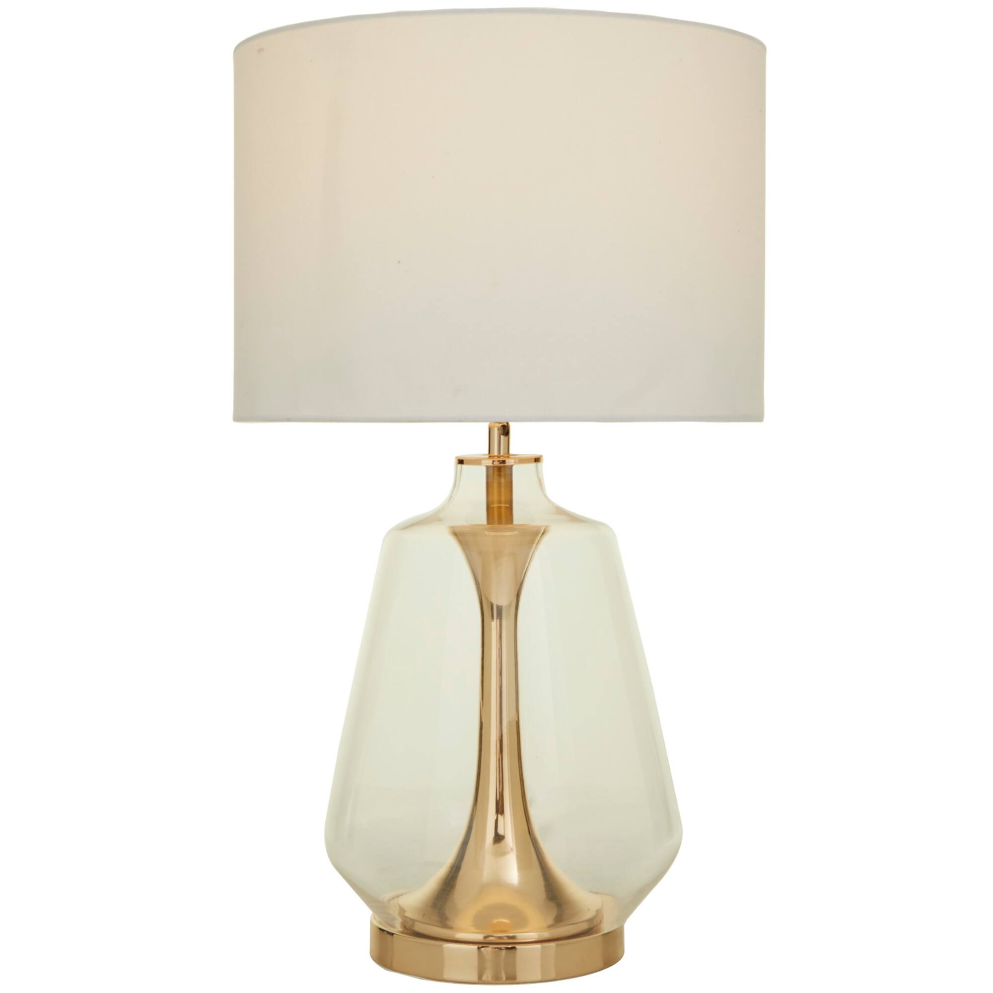 CosmoLiving by Cosmopolitan Gold Glass Transparent Base Table Lamp with Drum Shade 15" x 15" x 24"